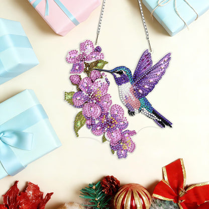 Bird DIY Hanging Diamond Art Kits for Adults Flower, Hummingbird Diamond Painting Kits, Special Shaped Rhinestone, Acrylic 5D Gem Art Craft Window Pendants Home Garden Wall Hanging Ornament Kits