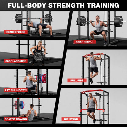 JELENS Power Cage, 2000LBS Multi-Function S11 Power Rack with LAT Pulldown, Squat Rack with Adjustable Pulley System and More Training Attachments, Weight Workout (Home Gym Package)