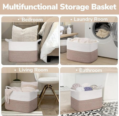 Goodpick Woven Storage Baskets - Large Rectangle Toy Organizer with Handles | 18 x 14 x 12 Inches