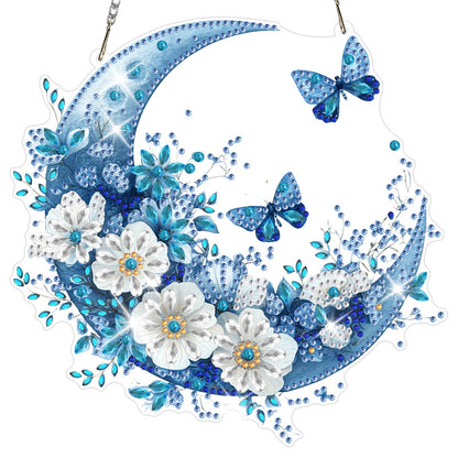 NAIMOER Diamond Art Hanging Kits for Adults Moon Butterfly 5D Special Shaped Rhinestone, DIY Acrylic Diamond Art Painting Window Pendants Home Garden Wall Hanging Ornament Kits, Double Sided