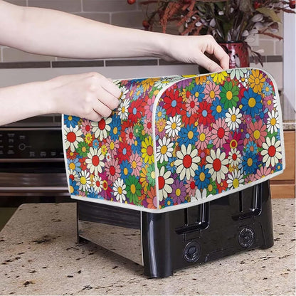 Daisy Flowers Printed Toaster Cover, 4 Slice Washable Kitchen Appliance Protector for Dust and Fingerprint