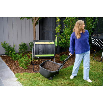 HomeStock Compost Tumbler 48 Gallon Dual Compartment - Geared Rotation & Cart Access