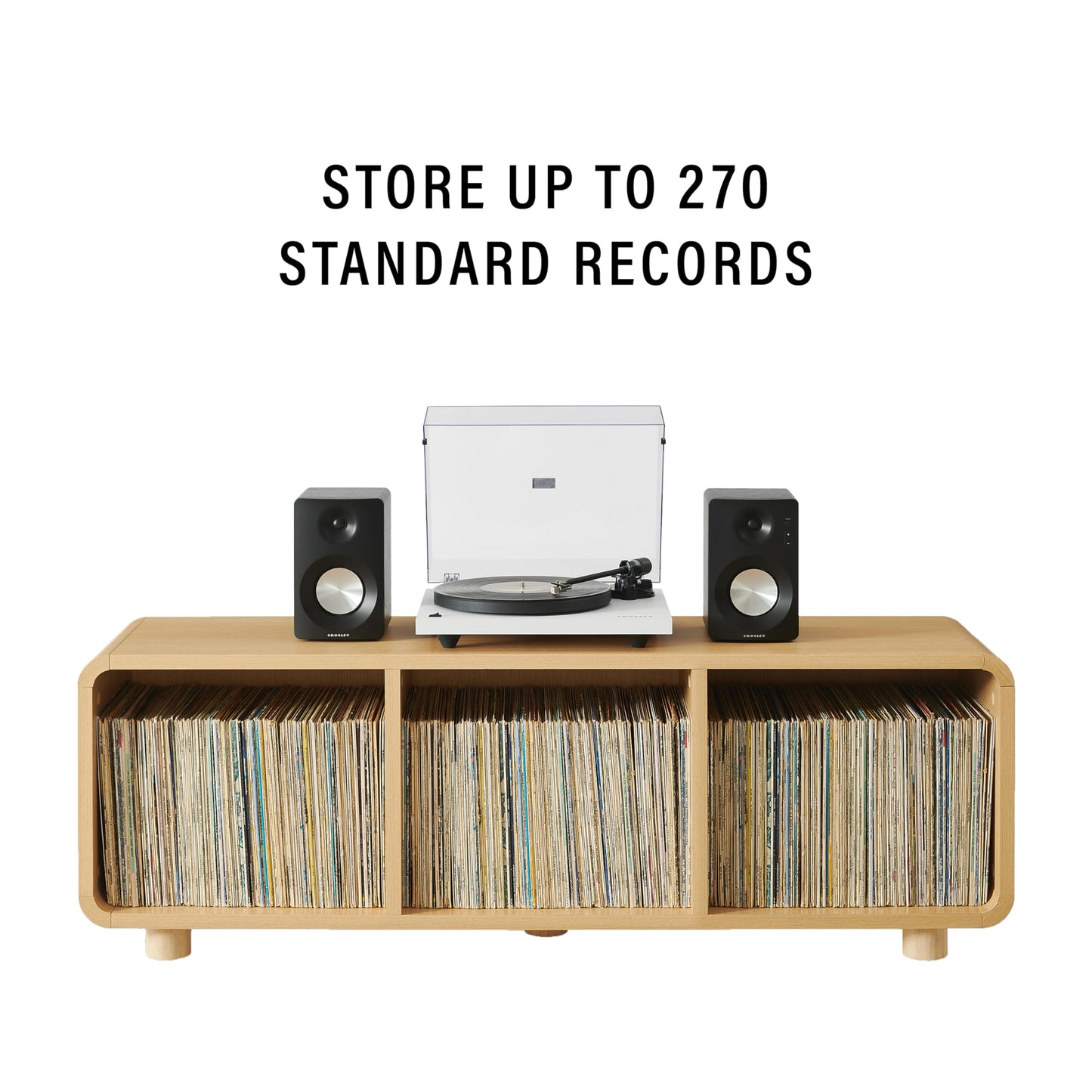 Crosley Furniture Zoe Large Modern Media Console and Record Player Stand with Storage for Vinyl Records, Ash
