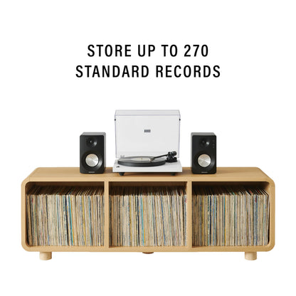 Crosley Furniture Zoe Large Modern Media Console and Record Player Stand with Storage for Vinyl Records, Ash