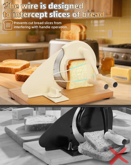 Redants Manual Bread Slicer for Homemade Sourdough Bread, Versatile Hand Crank Bread Slicer, Adjustable Thickness for Smooth Cutting, Food Grade Stainless Steel (Cream)