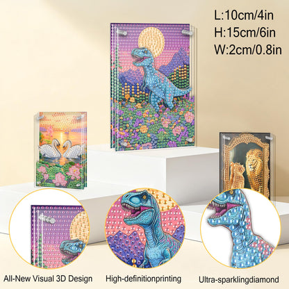 Ginfonr DIY Acrylayers Diamond Art Painting Kit for Adults, Dinosaurs 4-Layer Acrylic Magnetic Diamond Painting Stand Up Tabletop Decor with Dynamic Depth Effect, Home/Office Craft Gift 4x6 inch