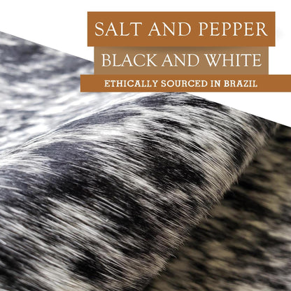 Sunshine Cowhides 100% Genuine Salt and Pepper Black and White Longhorn Cowhide Rug - Modern Style Animal Skin Rug & Floor Carpet for Living Room, Bedroom, Kitchen & More - Large (6x6-7ft)