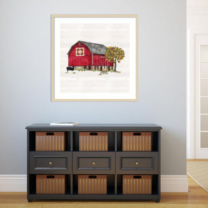 Amanti Art Framed Wall Art Print 33x33 Fall Barn Quilt IV by Tara Reed, Americana Wall Art, Rustic Farmhouse Decor, Large Poster Painting Artwork for Living Room, Bedroom, Bathroom, Kitchen, Office