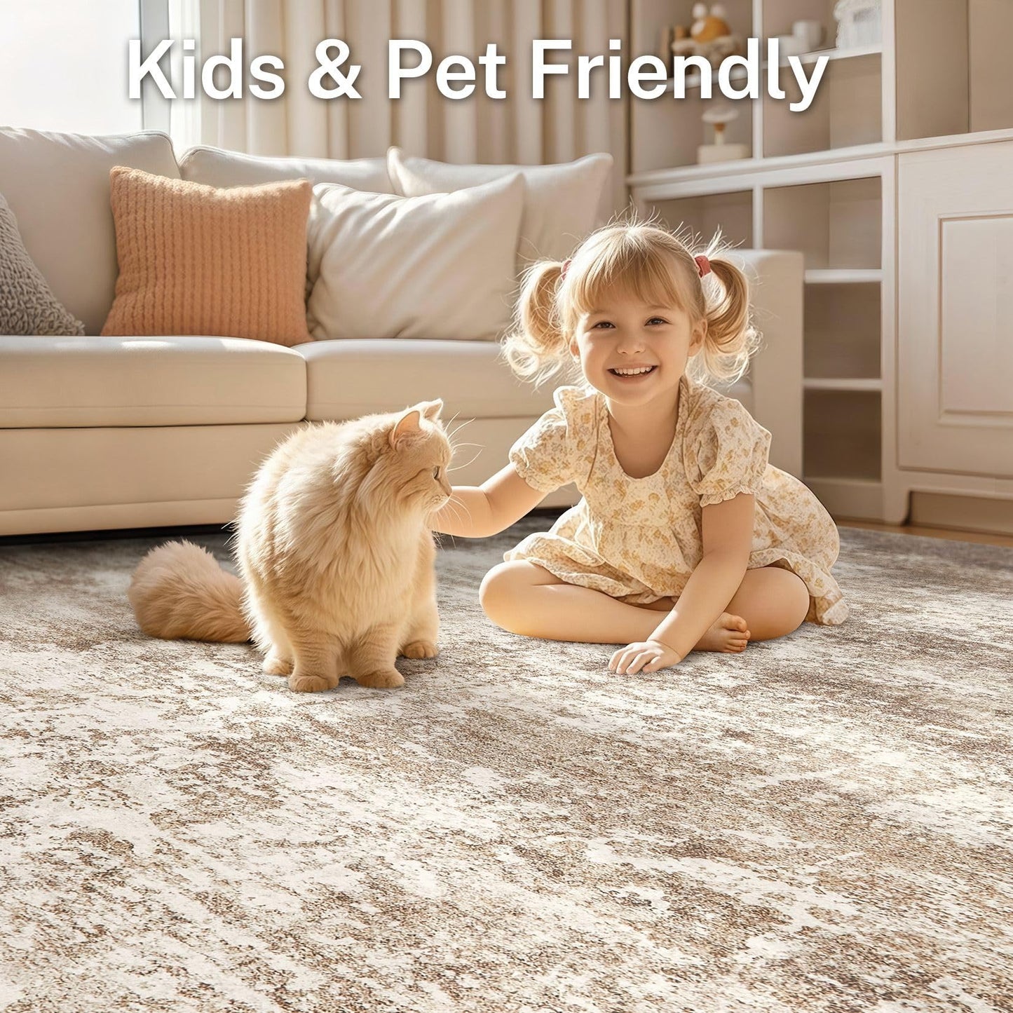 Micgeek Area Rug Living Room - 12X15 Abstract Washable Large Soft Foldable Non Slip Rug Neutral Modern Low Pile Carpet for Bedroom Nursery Dining Room Farmhouse Home Office Indoor - Brown