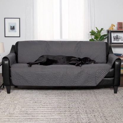 Furhaven Waterproof & Non-Slip Large Sofa/Couch Cover Protector for Dogs, Cats, & Children - Quilted Paw Print Living Room Furniture Cover - Gray, Large Sofa