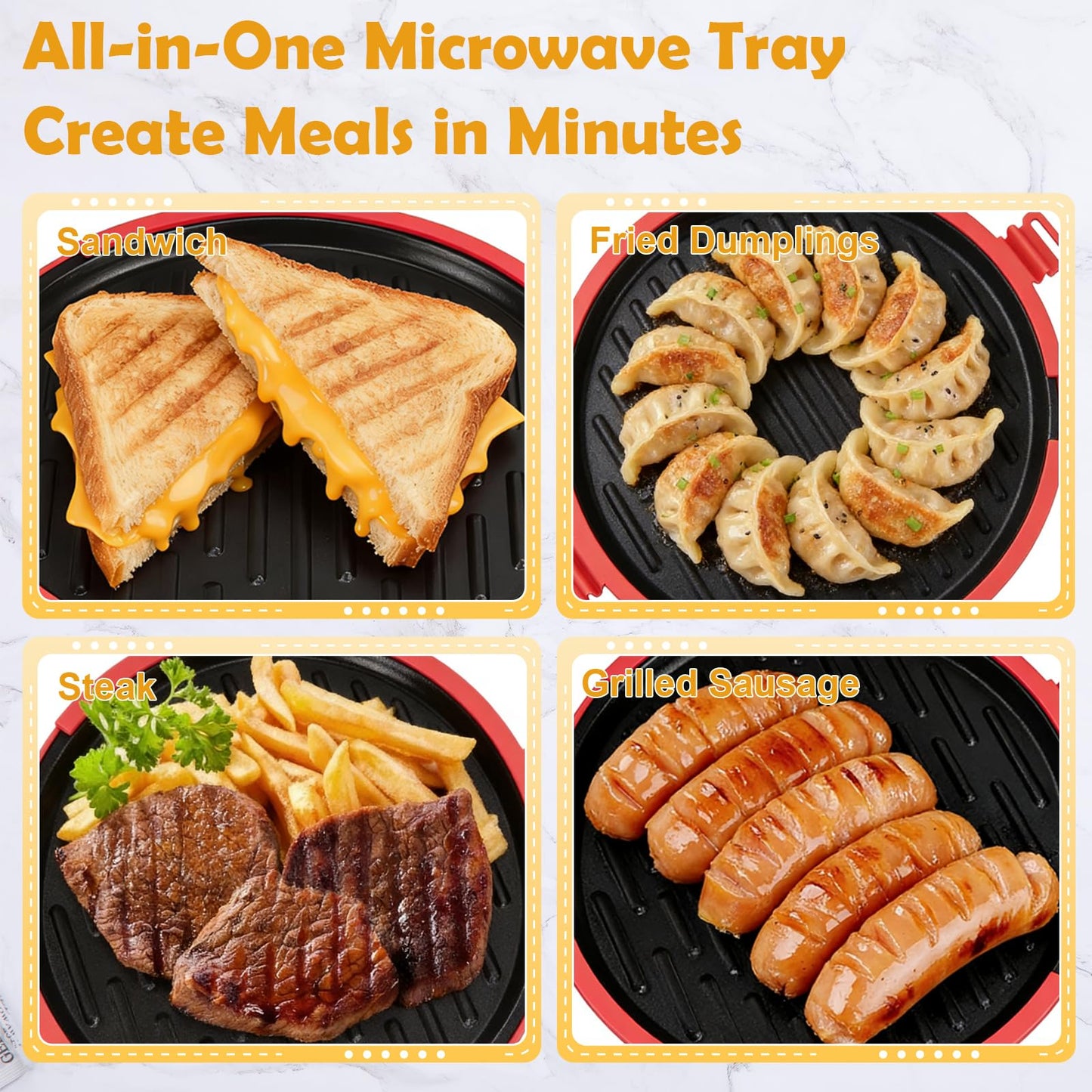9.5Inch Microwave Sandwich Maker, Microwave Grilled Cheese Maker, Microwave Pizza Oven, Pizza Mark, Bacon Cooker, Toaster, Removable Non-Stick, Grill Crispy in Minutes for Office, Dorm, Travel, Home