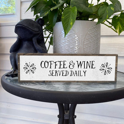 Coffee Wood Signs (Medium - Wood and Metal, Coffee and Wine Served Daily)