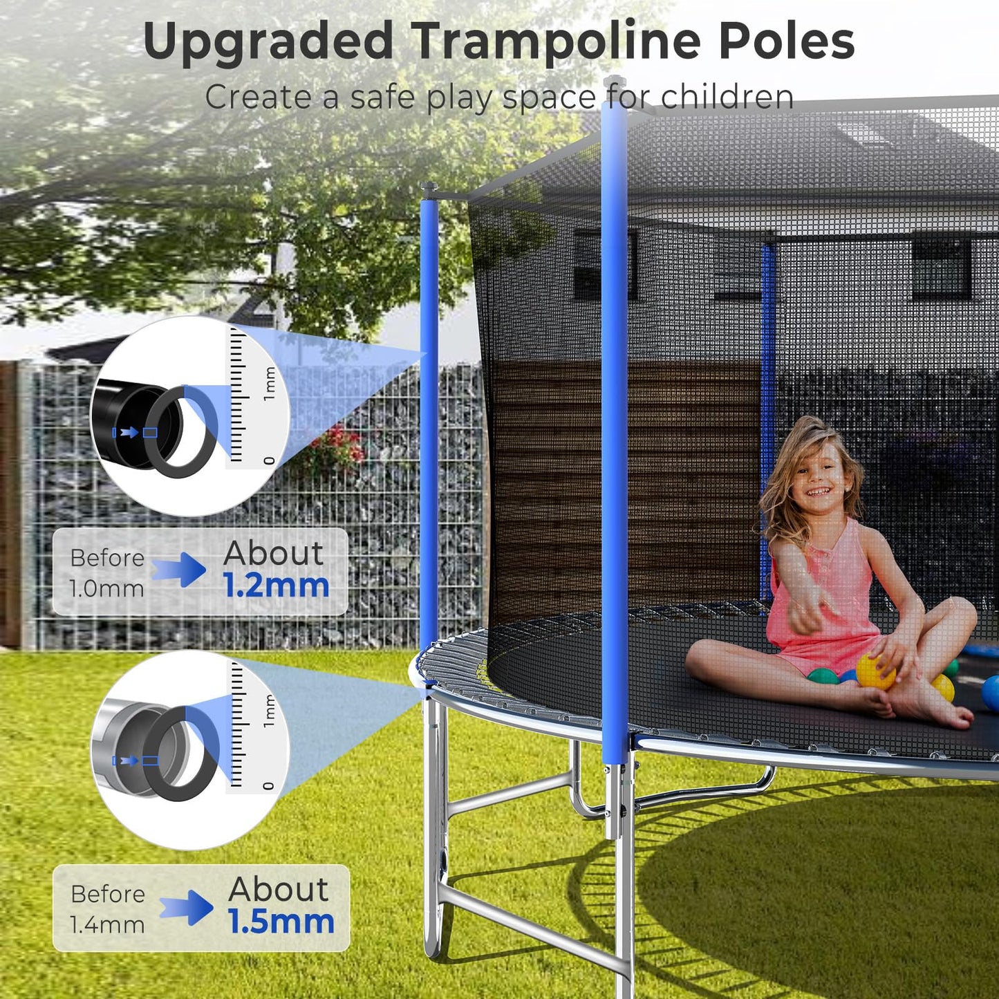 Lyromix Upgraded 16FT Trampoline with Lights, Large Outdoor Trampoline with Sprinkler,Basketball Hoop and Net, Capacity for 5-8 Kids and Adults, Navy Blue