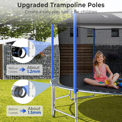 Lyromix Upgraded 16FT Trampoline with Lights, Large Outdoor Trampoline with Sprinkler,Basketball Hoop and Net, Capacity for 5-8 Kids and Adults, Navy Blue