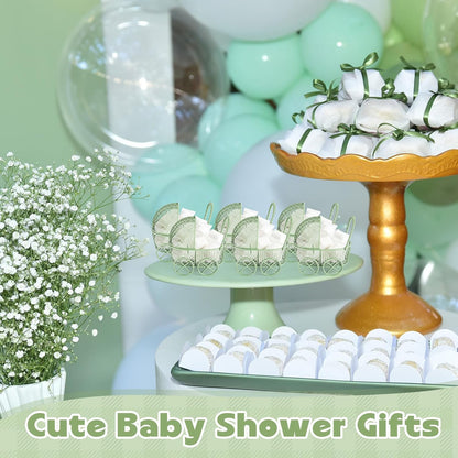 Threehoney 12 Pcs Baby Shower Mini Carriage Decoration Greenery Color Metal Wired Fillable Candy Stroller Baby Shower