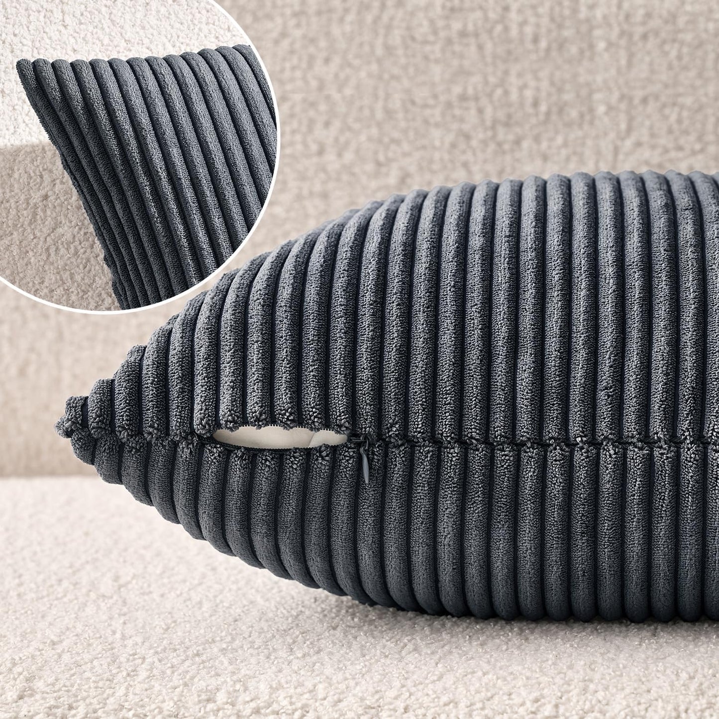 MIULEE Grey Pack of 2 Soft Corduroy Decorative Square Throw Pillow Covers Cushion Cases 18 x 18 Inch for Sofa Bedroom