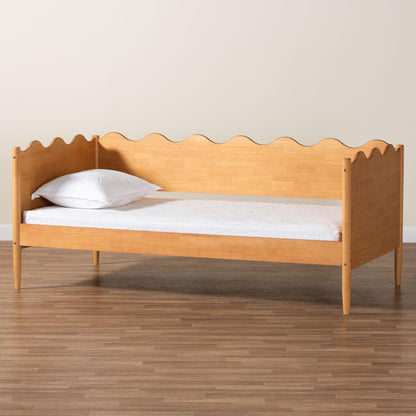 Baxton Studio Malaya Modern Oak Brown Wood Full Daybed with Scalloped Edges
