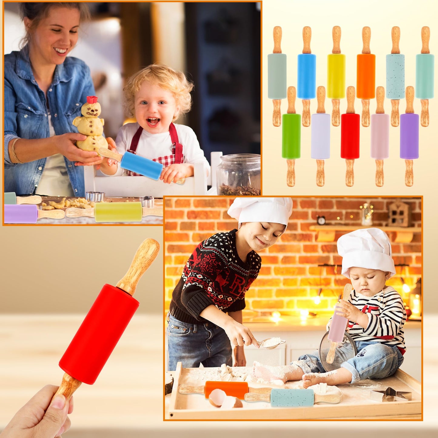 11 Pcs 9 Inch Mini Rolling Pins Small Silicone Rolling Pin Colorful Rolling Pins for Kids Kitchen Baking Pastry Cake Cookie Chef Role-playing Game, 11 Colors