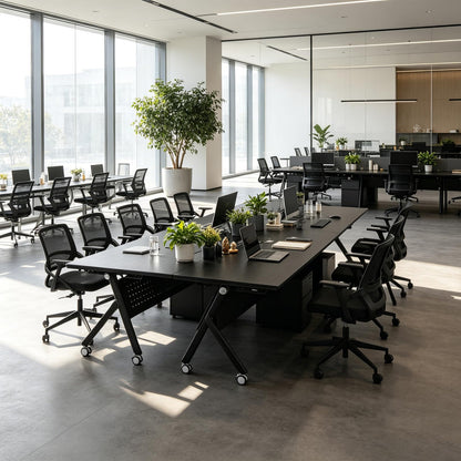 Mobile Folding Conference Table with Wheels,6 Pack Modern Conference Room Tables for 6-12 Person,55.1IN Training Locking Rolling Meeting Conference Tables with Flip-Top for Office Classroom Business