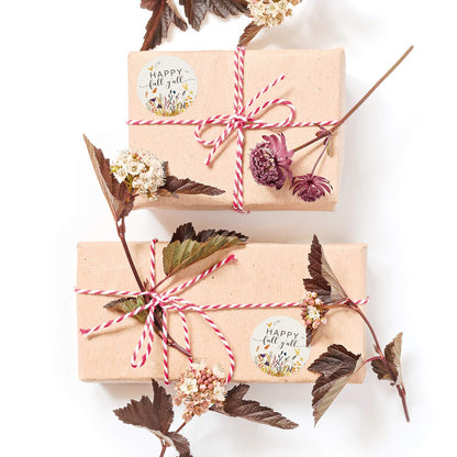 Happy Fall Y'all Stickers / 1.5 Inch Autumn Leaves Circle Labels / 500 Thanksgiving Floral Labels Per Roll