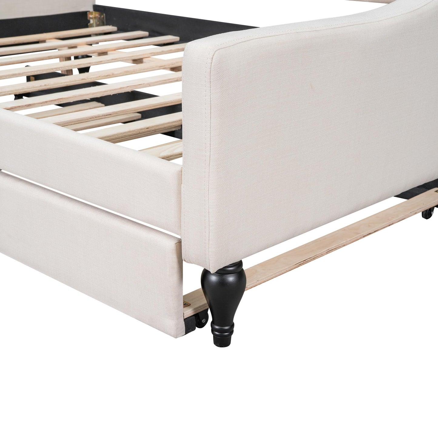 YOPTO Full Size Linen Upholstered Tufted Daybed with Twin Size Trundle,Sofa Bed,No Box Spring Needed, Furniture for Bedroom Living Room Guest Room,Beige