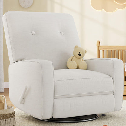 GarveeHome Recliner Chairs, Swivel Rocker Recliner, Glider Recliner Nursery Chair, Recliner Chair for Adults, 360°Swivel Glider Rocking Chair for Living Room, Bedroom, Office, Linen, White