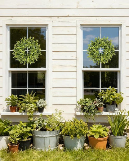 DDHS Boxwood Wreaths - 11" Mini Green Leaves for Front Doors | Spring Summer Indoor/Outdoor Decor