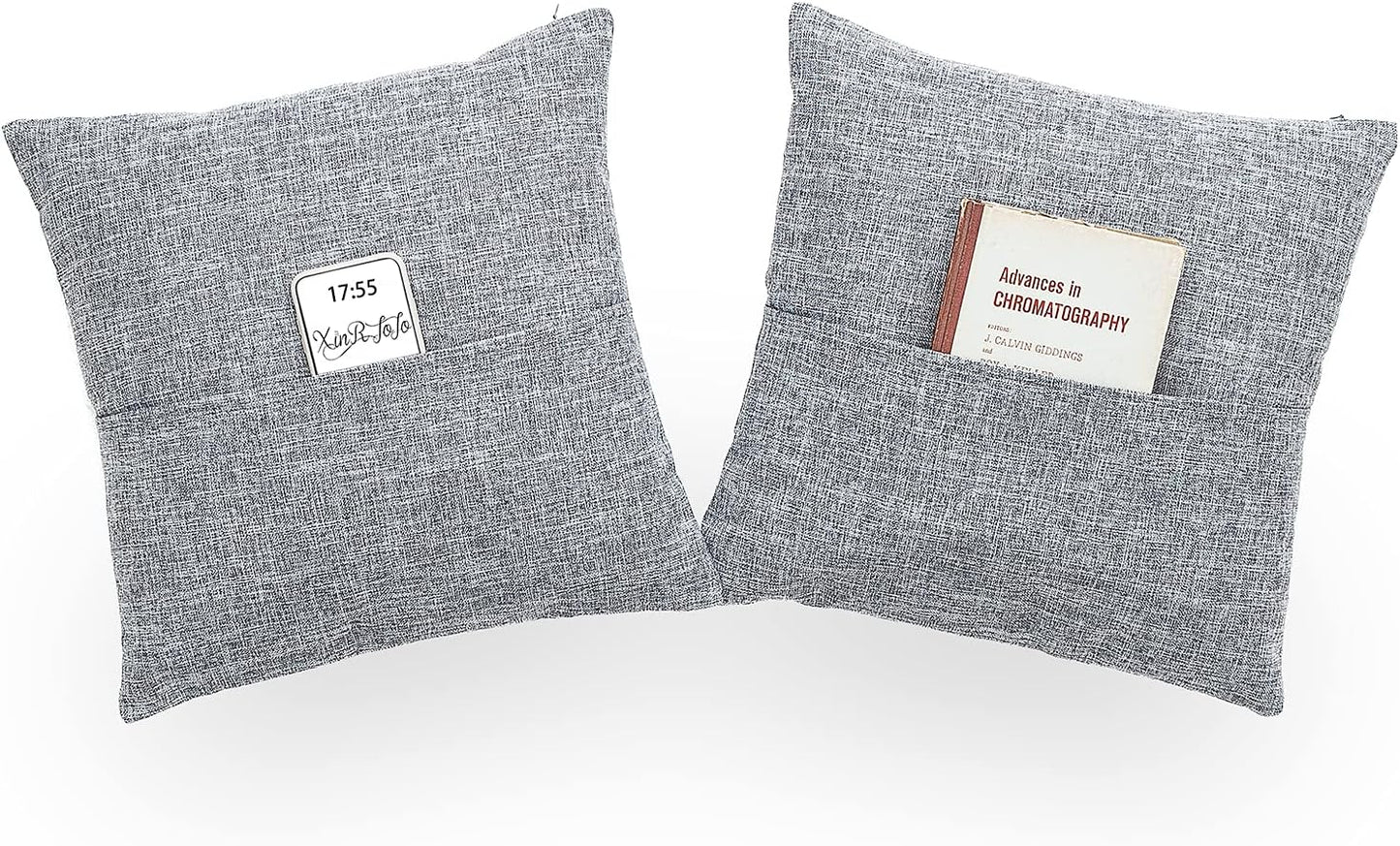 Super Soft Decorative Solid Color Square Cushion Cover with Pocket, Handmade Pillowcase, 2 Packs, 18 x 18 Inches (Dark