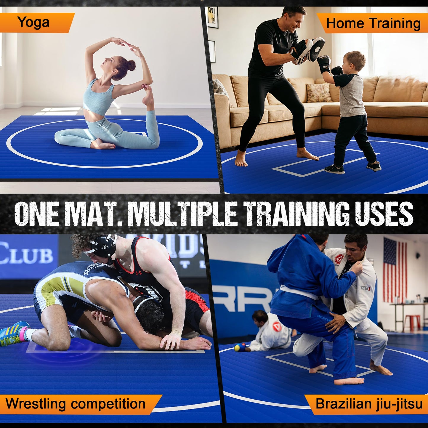 GianToucan Wrestling Mat for Home, ８’x ８’x 1.25” Grappling Mat for Wrestling, MMA, BJJ, Jiu Jitsu, Judo, Gym, Roll-Up Wrestling Practice Mat for Kids & Adults，Easy to Clean Indoor/Outdoor, Blue
