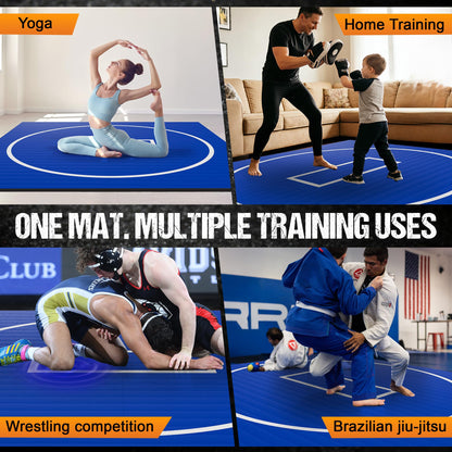 GianToucan Wrestling Mat for Home, ８’x ８’x 1.25” Grappling Mat for Wrestling, MMA, BJJ, Jiu Jitsu, Judo, Gym, Roll-Up Wrestling Practice Mat for Kids & Adults，Easy to Clean Indoor/Outdoor, Blue