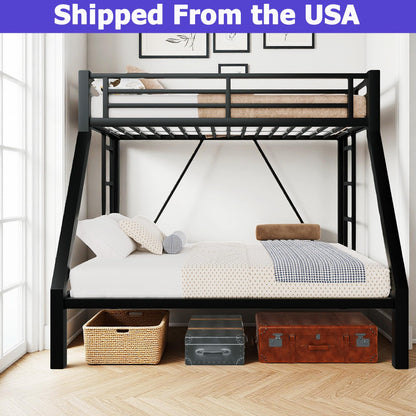ATOPCORP Heavy-Duty Metal Twin XL Over Queen Bunk Bed with 2 Ladders,Higher Quality Metal Bunk Bed Queen Size for Boys Girls Teens Adults,No Box Spring Needed,Weight Capacity 600LBS (Black)