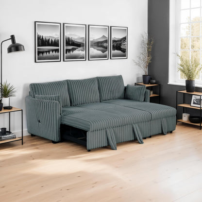 24/7 Shop at Home Shilda Modern Contemporary Faux Fur Pull-Out Sleeper Sofa with Modular Design, Curved Arm, USB-A and USB-C Charging Ports for Living Room, Small Space, Dark Gray