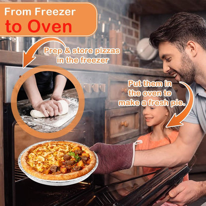 FWEEK 50 Pack Disposable Round Foil Pizza Pans Aluminum Pizza Pans for Personal Pizzas, 11 Inch Round Tin Foil Pan for Cookies, Cake, Focaccia-Freezer & Oven Safe