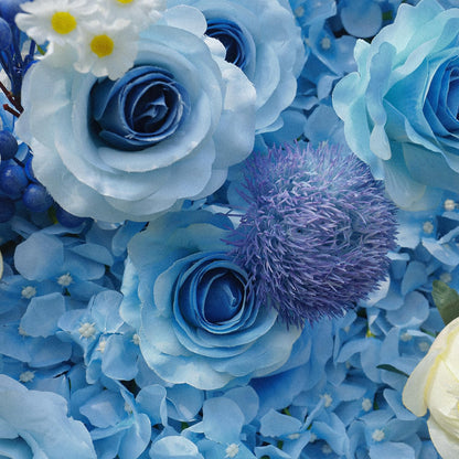 4x8 ft Blue Flower Wall Backdrop, Roll-Up Silk Hydrangea Rose Floral Wall, High-Density Realistic Flower Background for Wedding, Boy Baby Shower, Party Decor & Events (4x8 ft, Panel Only)