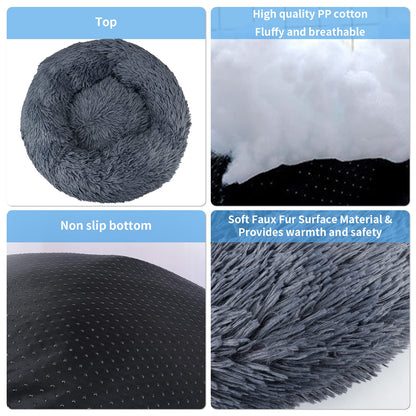 UUEMB 50cm Calming Dog Cat Bed, Plush Donut Pets Beds for Small Dogs Cats, Soft Puppy Kitten Cuddler Round Bed Cushion, Washable Warm Dog Beds for Improved Sleeping (Dark Grey)