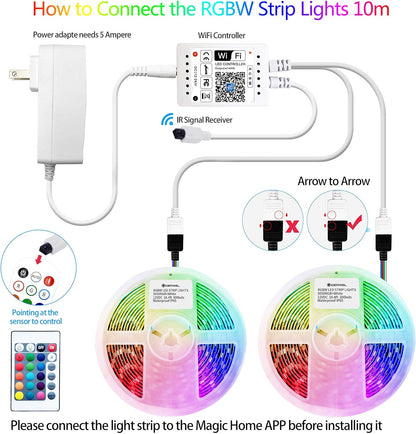 GIDEALED Smart WiFi RGBW LED Controller 2-Output 5 Pin with 24-Key Remote,Compatible with Alexa&Google Assistant,Voice/APP Control Strip Lights for Android/iOS System(WiFi LED Controller Only)