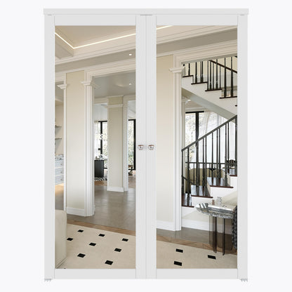 French Pivot Door for 80" x 60" Opening, Double Mirror Door Panels with Pivot Hardware, White, Water & Scratch-Resistant Surface