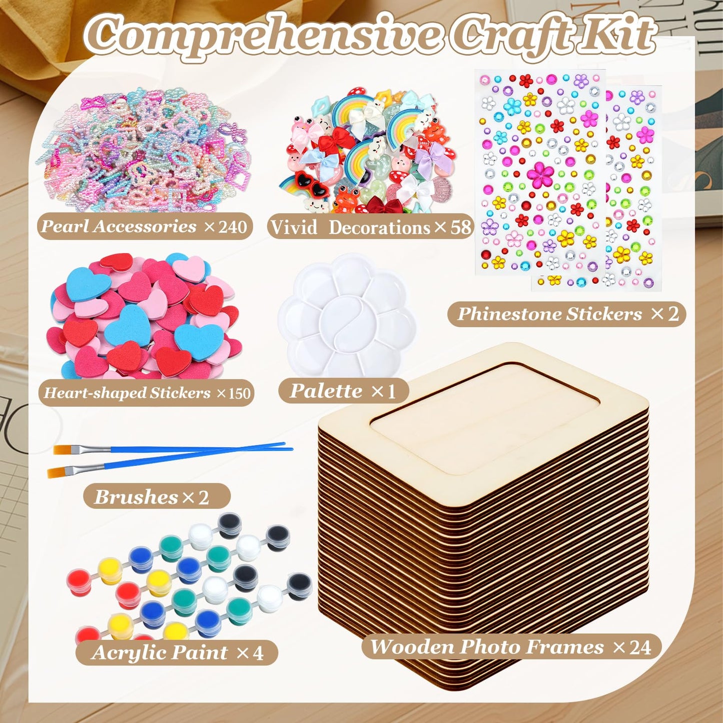 Picture Frame Painting Craft Kit,24 Pack Unfinished Wooden Picture Frames 4 x 6 Inch with Pearl Resin Diamond and Foam Stickers for DIY Paint and Decorate Craft Birthday Wedding Gifts