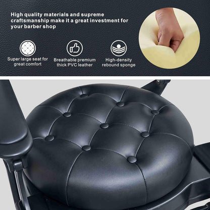 Grace&Grace Barber Salon Chair for Barbershop,Heavy Duty Recline Salon Chair for Hair Beauty Stylist Tattoo Home Barber (Black, Round Seat)