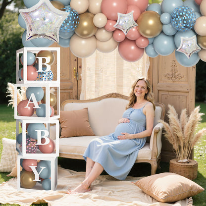 Amandir 164PCS Gender Reveal Balloon Boxes Decorations, Dusty Pink and Blue Balloon Garland Kit 4pcs Boxes with Letters (A-Z+ Baby) for Baby Shower Birthday Boy or Girl Gender Reveal Party Supplies