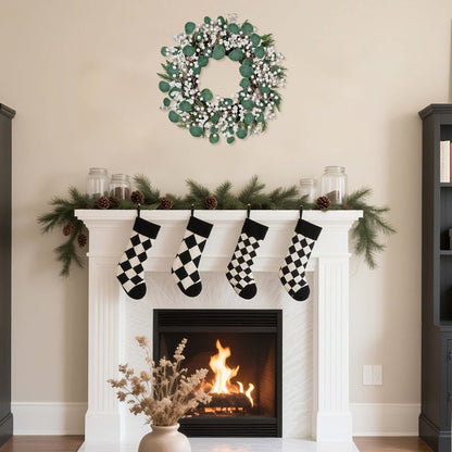 WSTPUPU Artificial Winter Wreath 22inch Christmas Wreaths for Front Door White Berry Wreath with Eucalyptus Leaves Pine Needles White Berries for Xmas Wall Farmhouse Window Winter Holidays