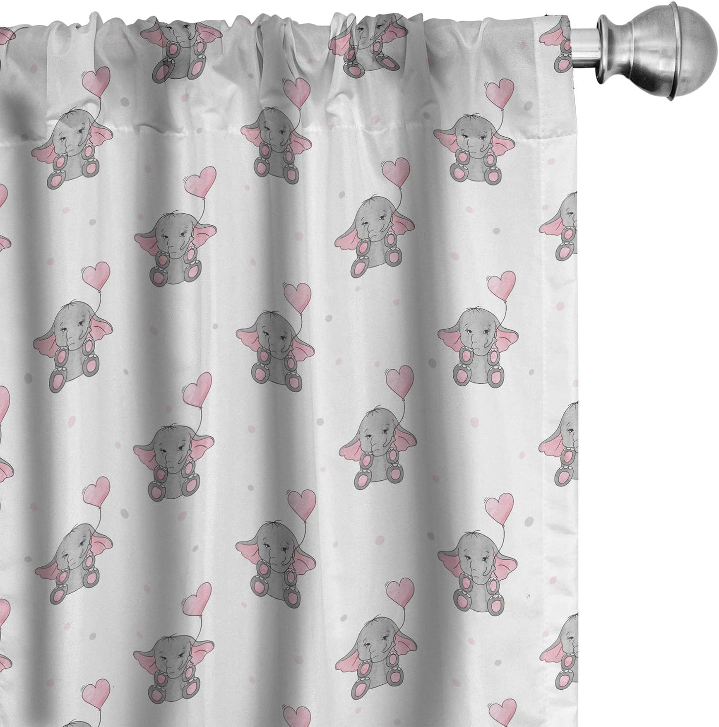 Ambesonne Animal Cartoon Curtains, 2 Panel Set for Living Room Bedroom, Heart Shaped Pink Balloons Design, 28" x 63",