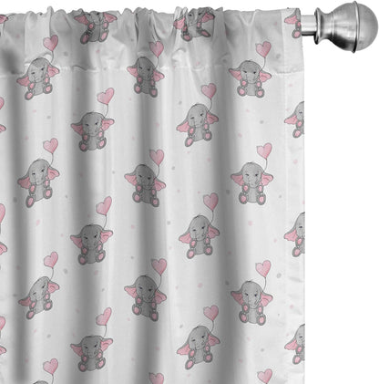 Ambesonne Animal Cartoon Curtains, 2 Panel Set for Living Room Bedroom, Heart Shaped Pink Balloons Design, 28" x 63",