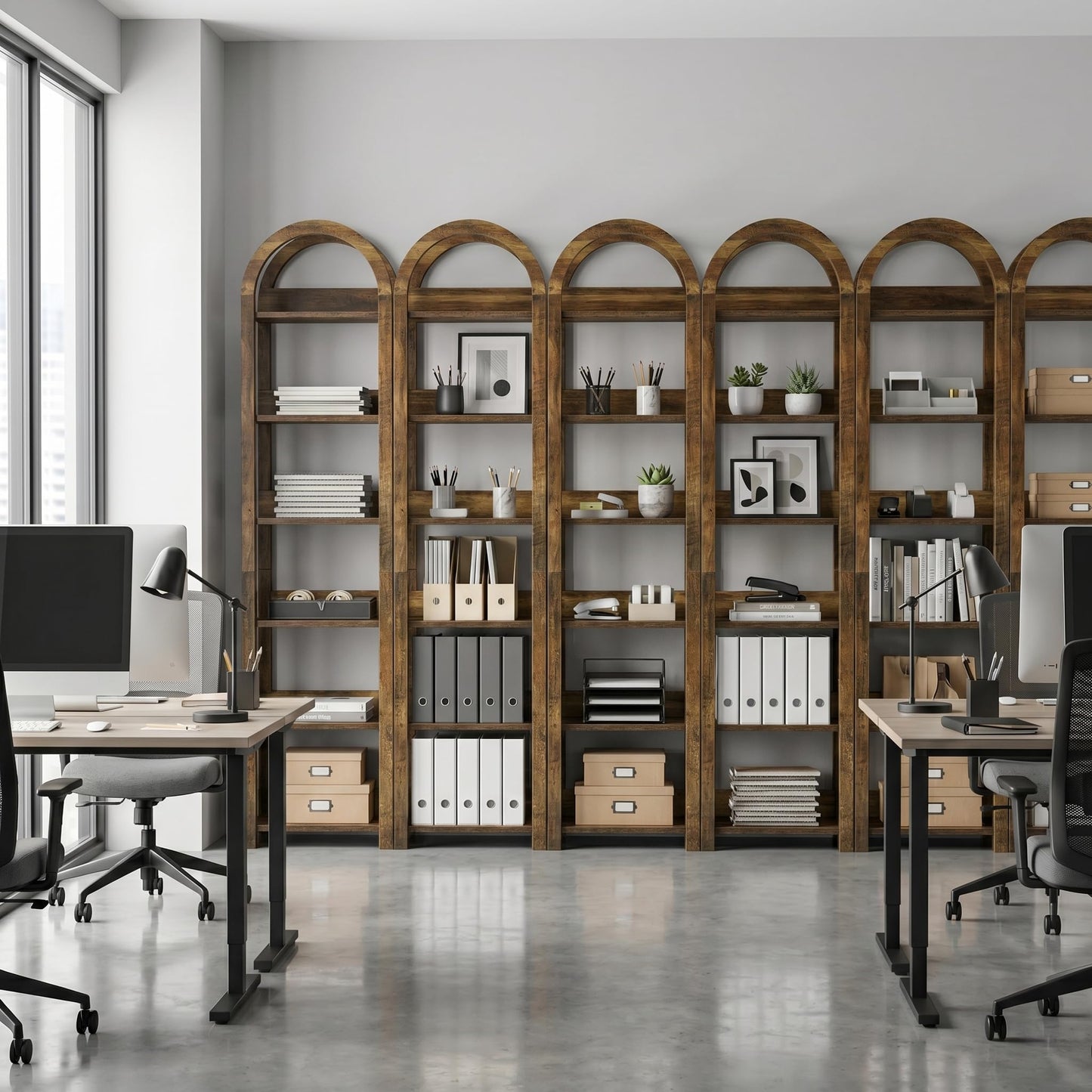 Tribesigns 6-Tier Narrow Bookshelf, 71" Tall Arched Bookcase with Shelves for Small Space, Skinny Wooden Display Shelf Open Storage Rack for Living Room, Home Office, Bathroom, Kitchen, Brown, 4PCS