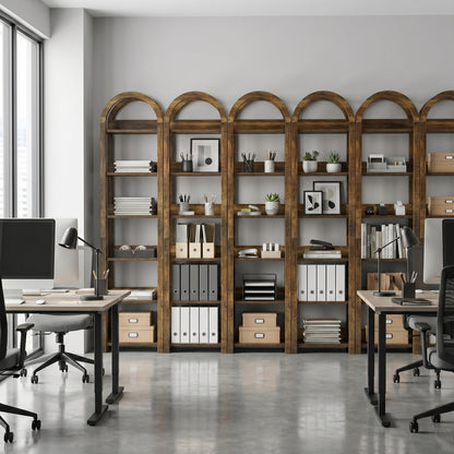 Tribesigns 6-Tier Narrow Bookshelf, 71" Tall Arched Bookcase with Shelves for Small Space, Skinny Wooden Display Shelf Open Storage Rack for Living Room, Home Office, Bathroom, Kitchen, Brown, 4PCS