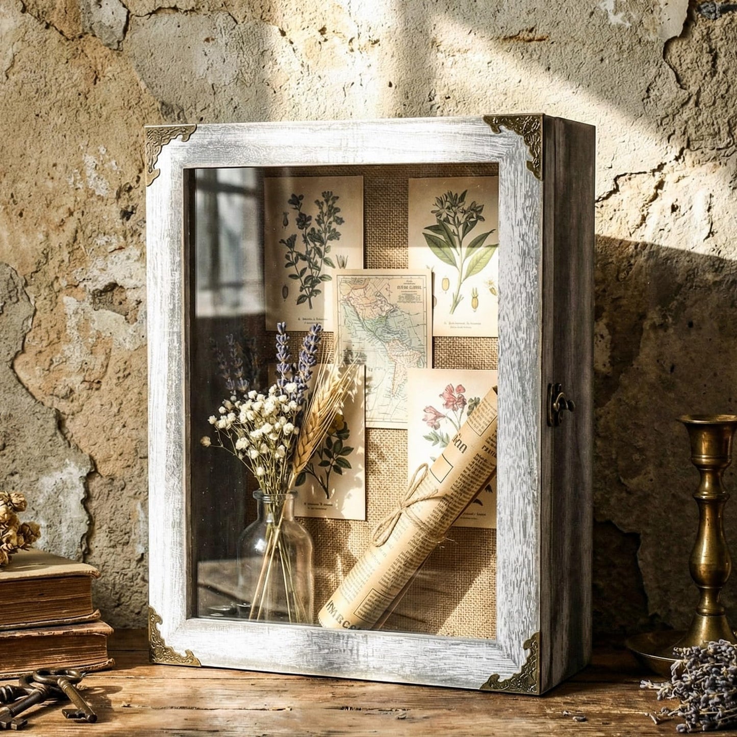 Cinnvoice 11x14 Inch Shadow Box Depth 4.7in Shadow Boxes Display Cases with Cork Board Backing Rustic Burnt Wood Box for Flowers Bouquet Wedding Picture Photo and Keepsake(Grey)
