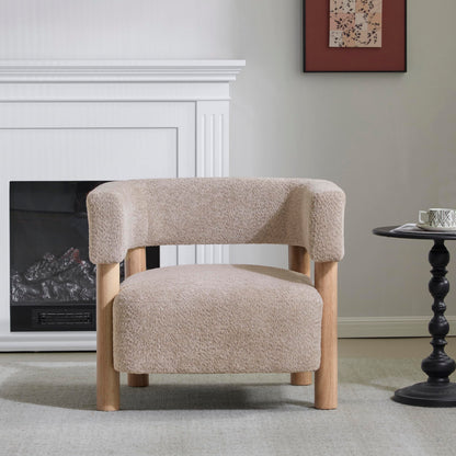Christopher Knight Home Carly Low Profile Accent Chair, Round Backrest Side Chair, Living Room Armchair with Boucle Fabric Cushion, Comfy Reading Chair for Bedroom, Wooden Single Lounge Sofa, Wheat