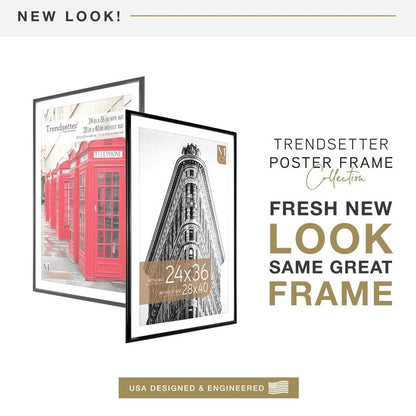 MCS Trendsetter 28x40 Poster Frame, Display Pictures 24x36 With Mat or 28x40 Without Mat, Vertical & Horizontal Wall Hanging Large Picture Frame for Photos & Posters, Black (1-Pack)