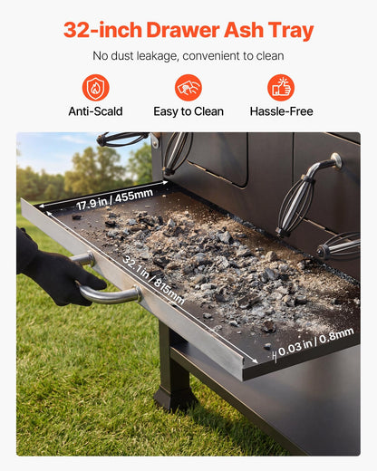 VEVOR Charcoal Grill, 780 sq.in. Extra-Large Charcoal Barbecue Grill with 2 Liftable Charcoal Trays & Folding Side Tables, High-Temp Powder-Coated Steel BBQ Cooking Grills for Patio Backyard Parties