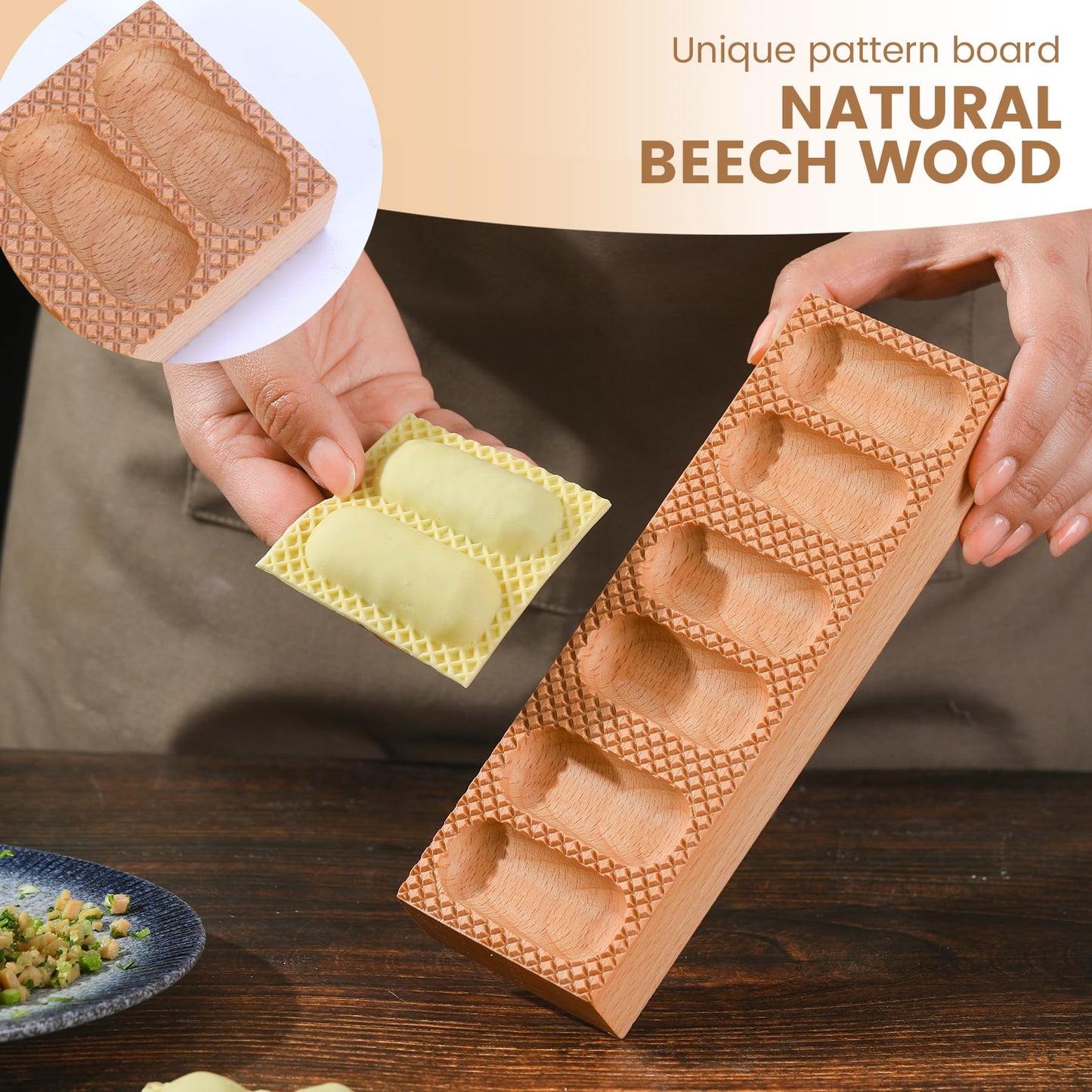 Wood Pasta Ravioli Board 2 in 1 Wooden Doppio Ravioli Mold Maker Stuffed Pappardelle Maker Reversible Ravioletti Moulds Press Wood Pasta Raviolini Maker Handmade Italian Fresh Pasta Making Board Tray
